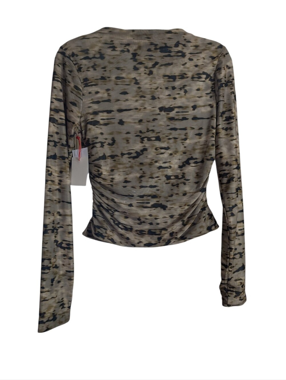 Open Edit NWT Olive Shadow Dye Ruched Mesh Long Sleeve Top Size Medium - Picture 4 of 8